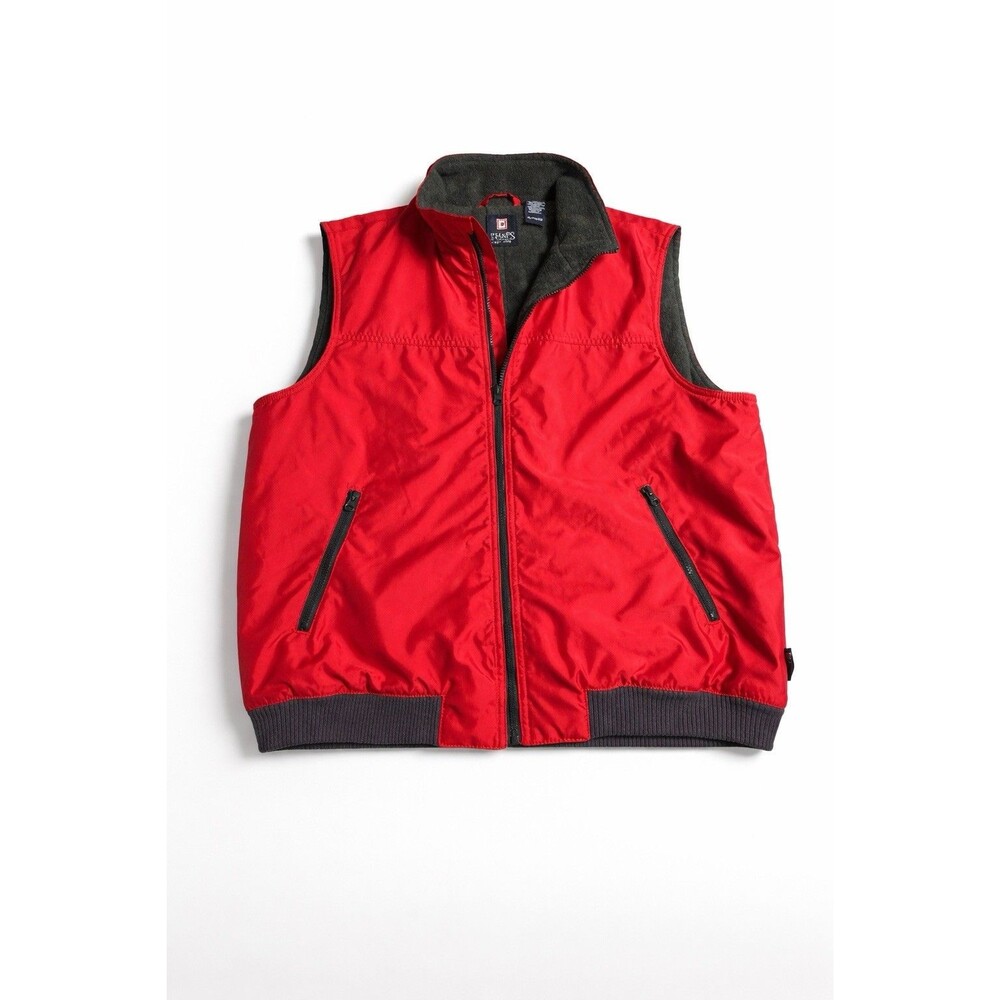 Chaps Men's Red Zip Fleece Lined Vest Stand-Up Collar XL Outdoor Casual